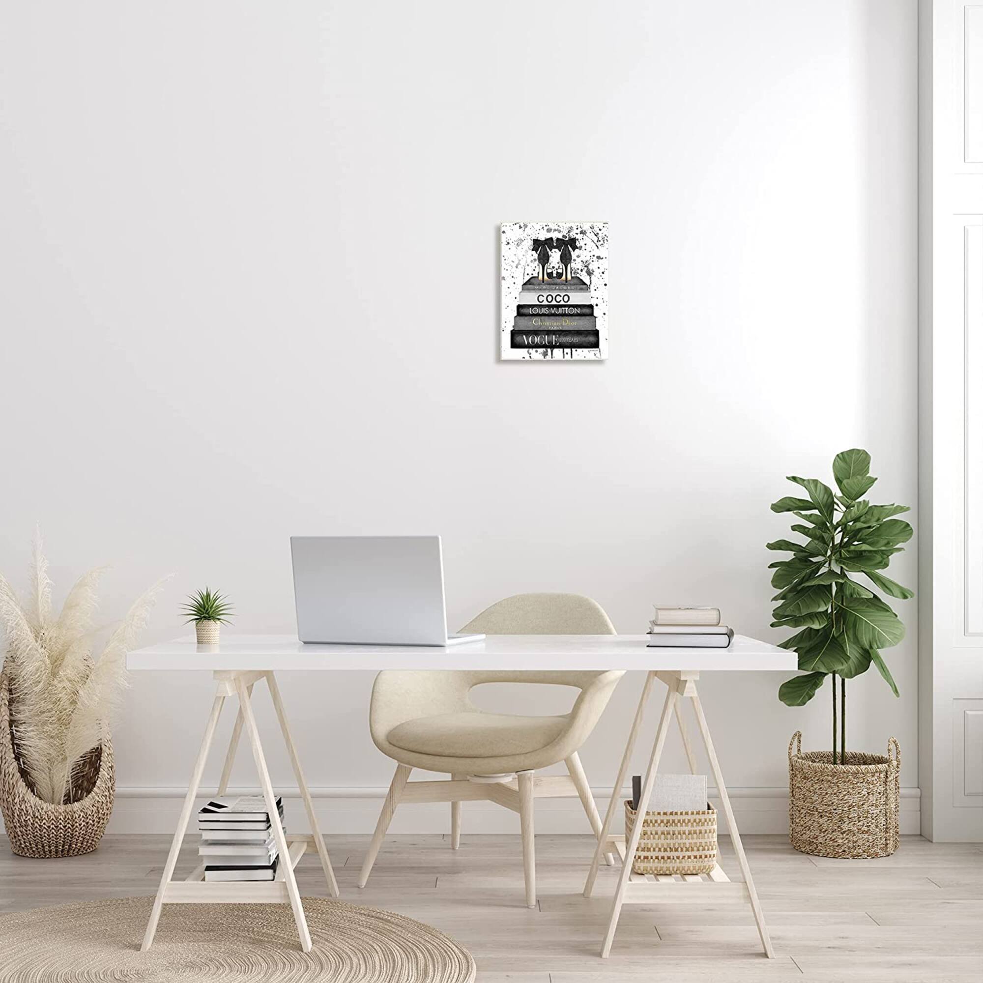 Stupell Industries Gray Glam Fashion Book Stack with Black Pumps Wall Plaque